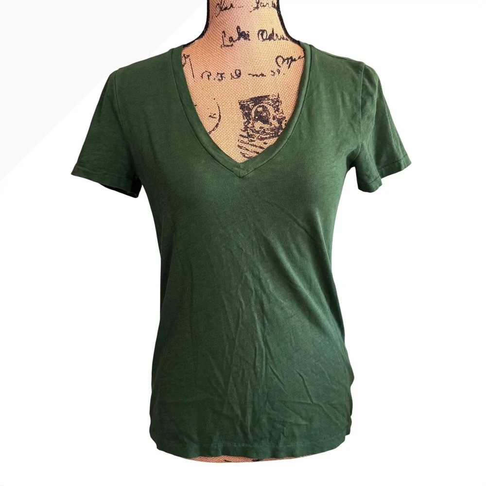 J. Crew Featherweight Slub Cotton V-Neck T-Shirt Green Womens Small Short Sleeve